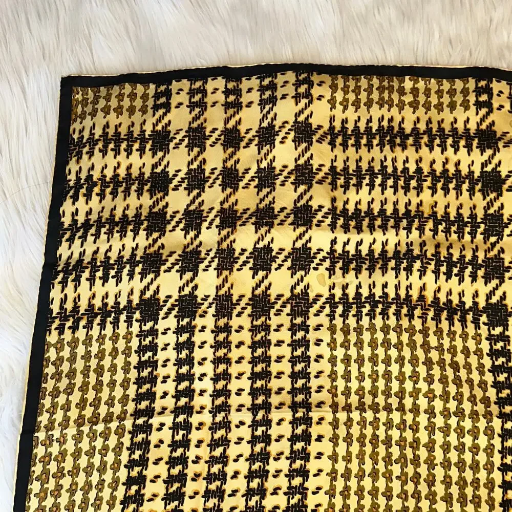 Rudi Gernreich Vintage 100% Silk Houndstooth Plaid Square Scarf Hand Rolled